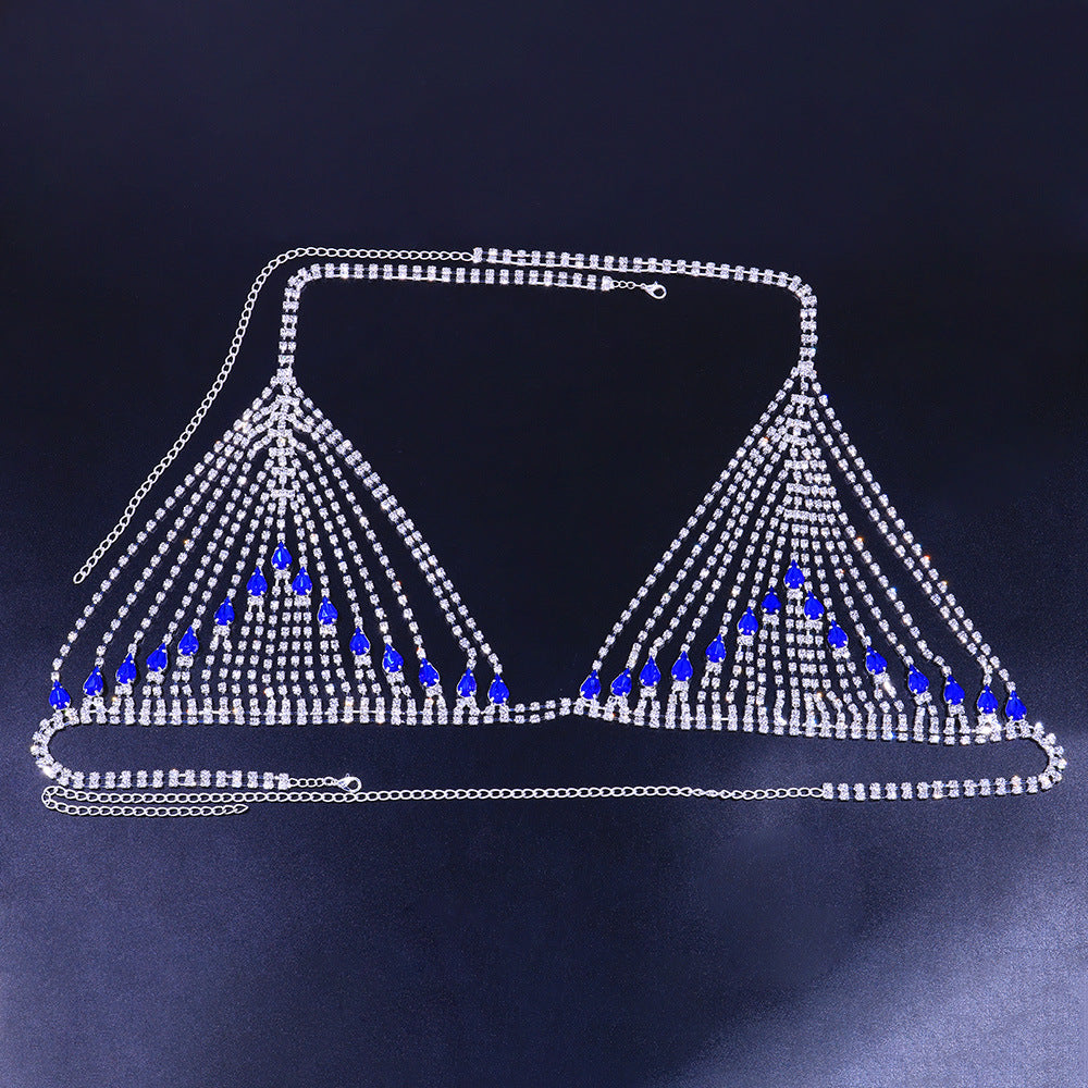 Sapphire Rhinestone Chest Chain Body