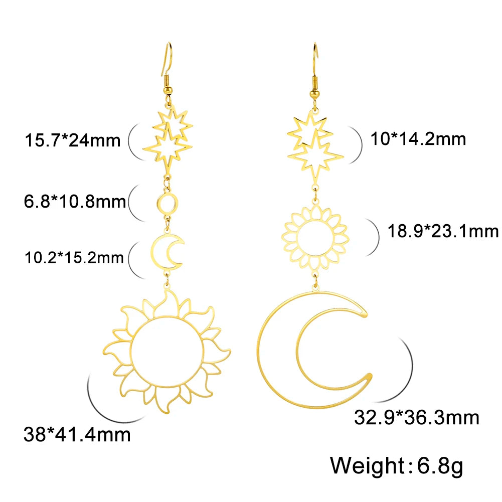 Syrim Long EarringsSPECIFICATIONS
Material: Metal
Metals Type: STAINLESS STEEL
Earring Type: drop earrings
Shape\pattern: Moon
Color: Steel / Gold
Why choose: 1. No rust; 2. Not AllergChic ForeverSyrim Long Earrings