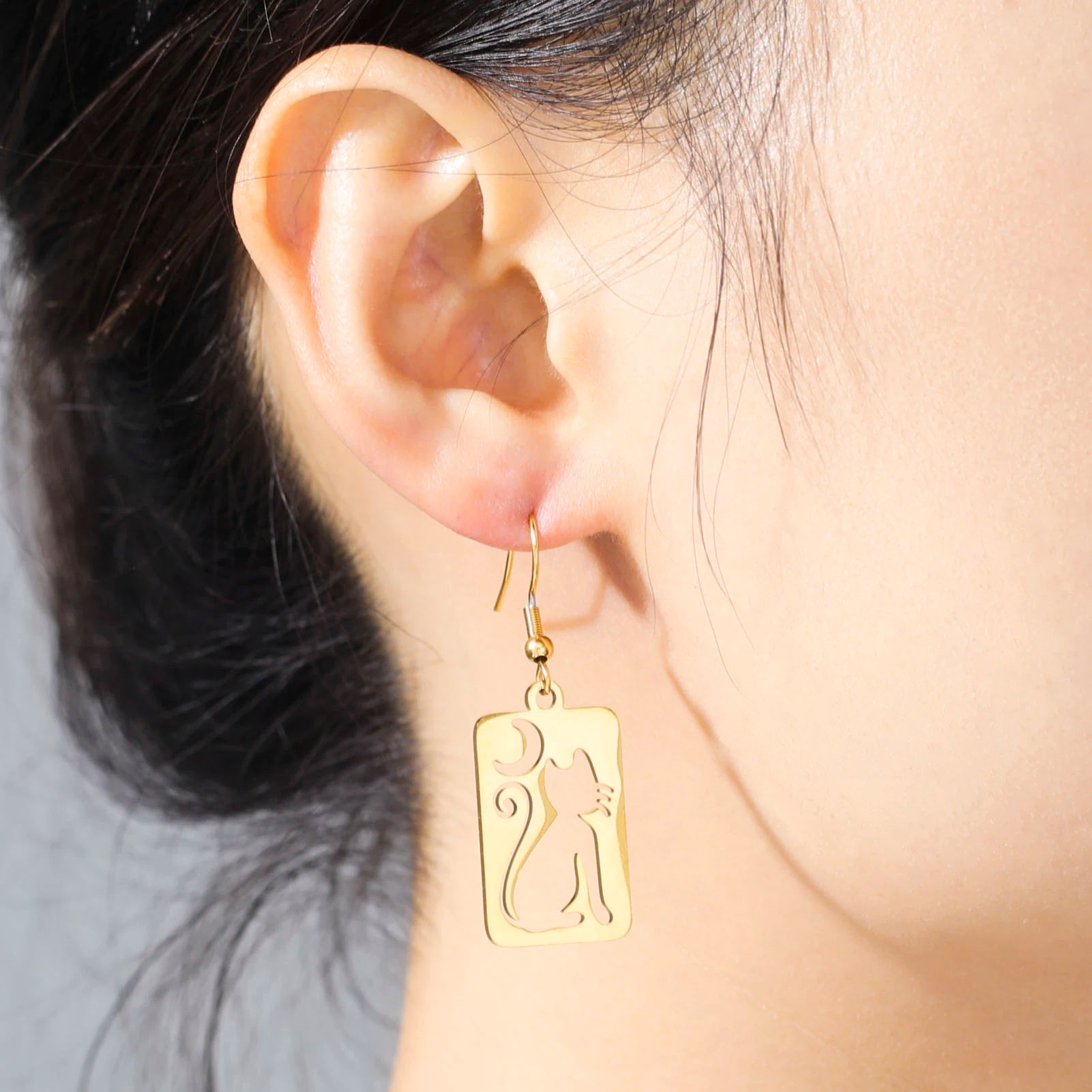 Cat EarringSPECIFICATIONS
Material: Metal
Metals Type: STAINLESS STEEL
Earring Type: drop earrings
Shape\pattern: Animal
Color: Gold Color/Steel Color
Quantity: 1pcs
Feature: NChic ForeverCat Earring