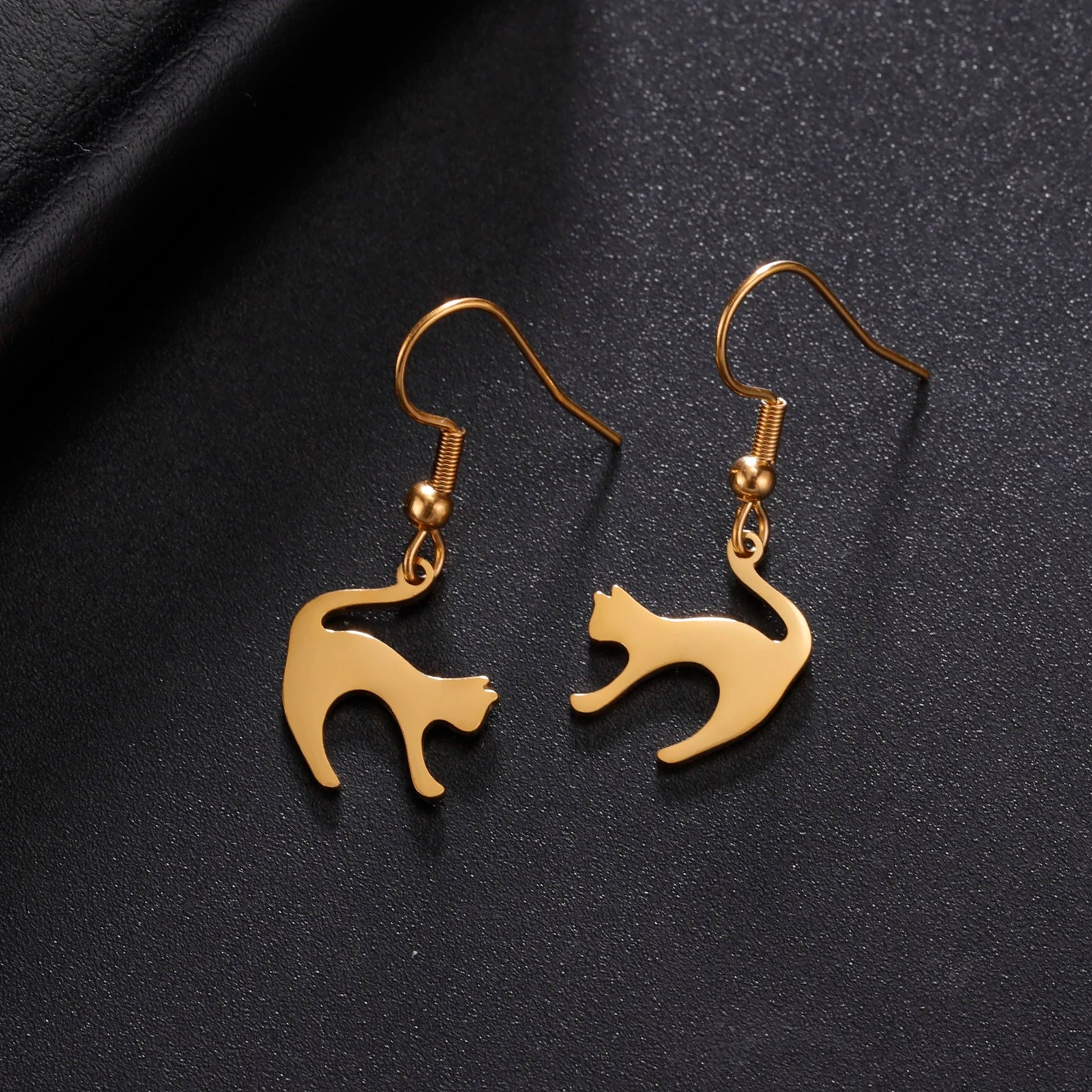 Cat EarringSPECIFICATIONS
Material: Metal
Metals Type: STAINLESS STEEL
Earring Type: drop earrings
Shape\pattern: Animal
Color: Gold Color/Steel Color
Quantity: 1pcs
Feature: NChic ForeverCat Earring