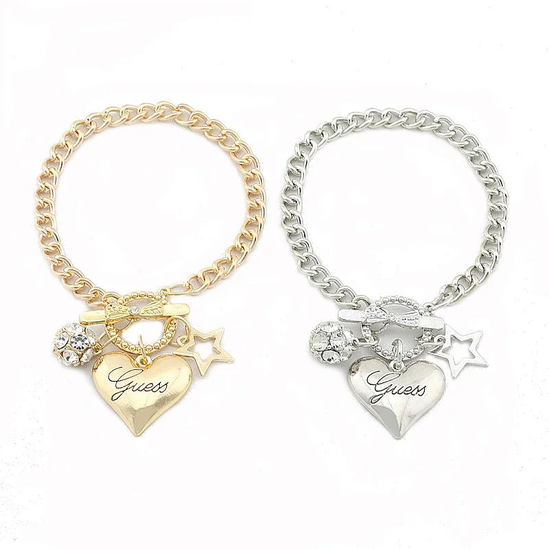 Charms BraceletsSPECIFICATIONS
Material: Metal
Metals Type: zinc Alloy
Shape\pattern: HEART
Color: Gold SilverchicforeverCharms Bracelets