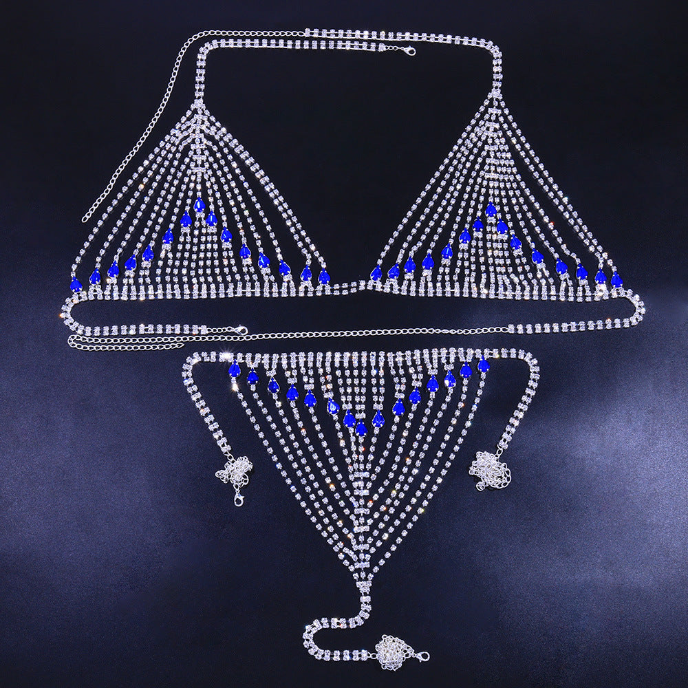 Sapphire Rhinestone Chest Chain Body