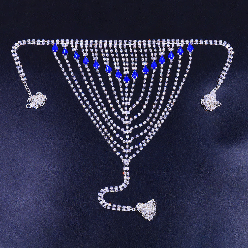 Sapphire Rhinestone Chest Chain Body